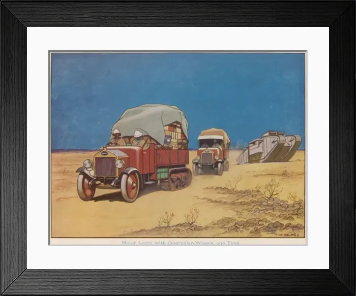 Framed Print : Motor lorry with caterpillar wheels and tank Framed Print : Motor lorry with caterpillar wheels and tank