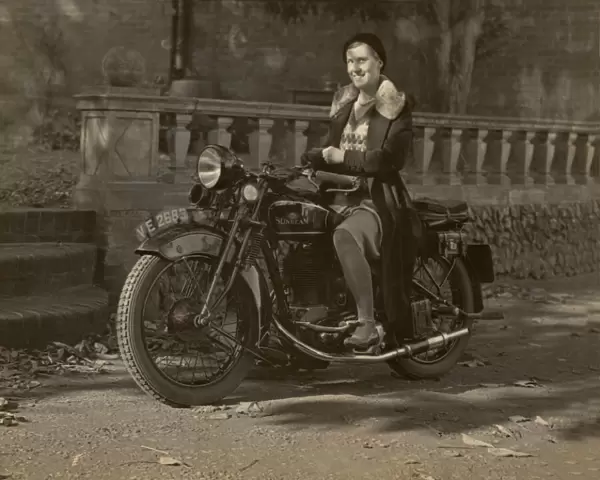 Woman on Super Sunbeam motorcycle