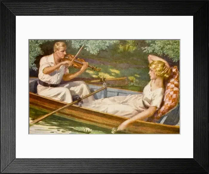 Framed Print : Musical lovers in a boat Framed Print : Musical lovers in a boat
