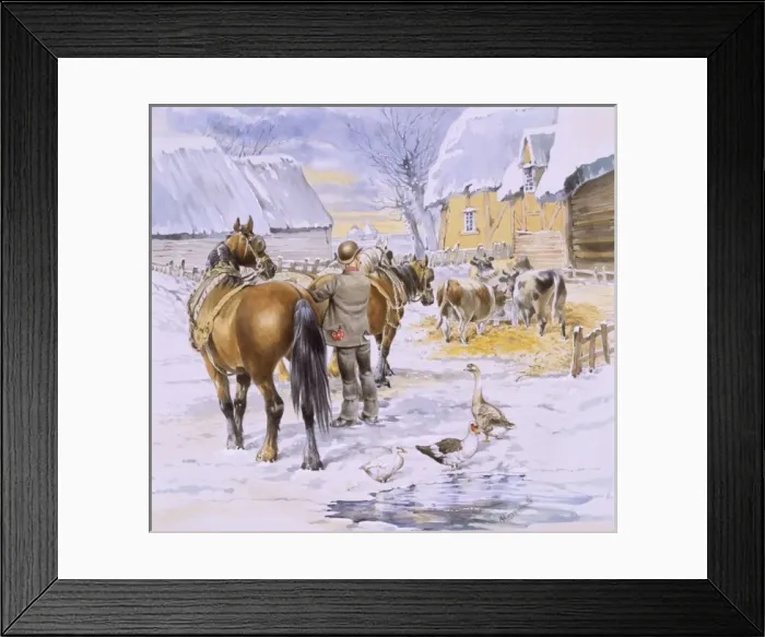 Framed Print : A winter farmyard scene Framed Print : A winter farmyard scene