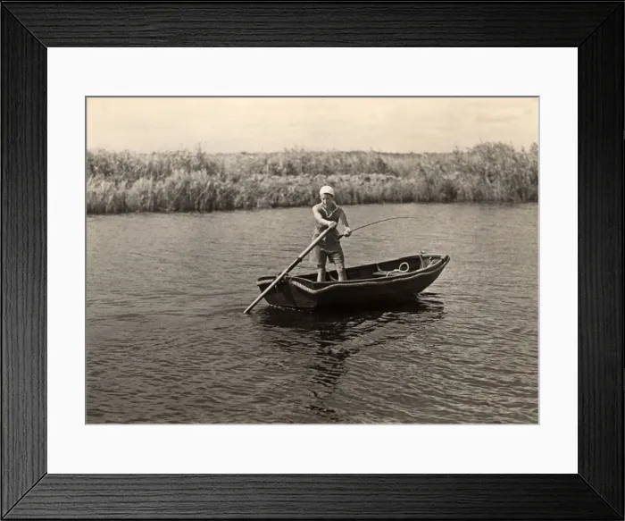 Framed Print : Trawling for pike, Norfolk Broads, 1930s Framed Print : Trawling for pike, Norfolk Broads, 1930s