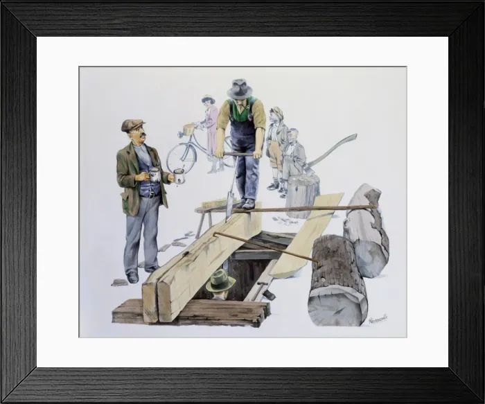Framed Print : Carpenters saw a large log Framed Print : Carpenters saw a large log
