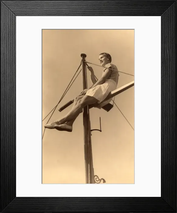 Framed Print : Woman up a boats mast Framed Print : Woman up a boats mast