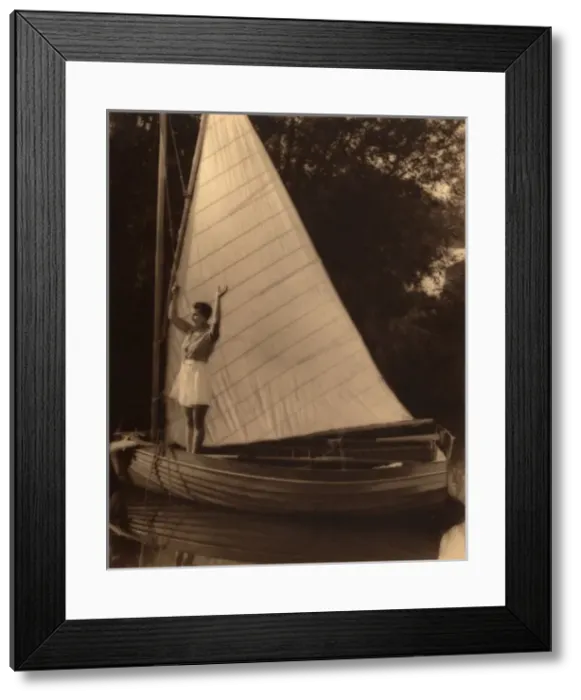 Framed Print : Woman, boat and sail, 1930s Framed Print : Woman, boat and sail, 1930s