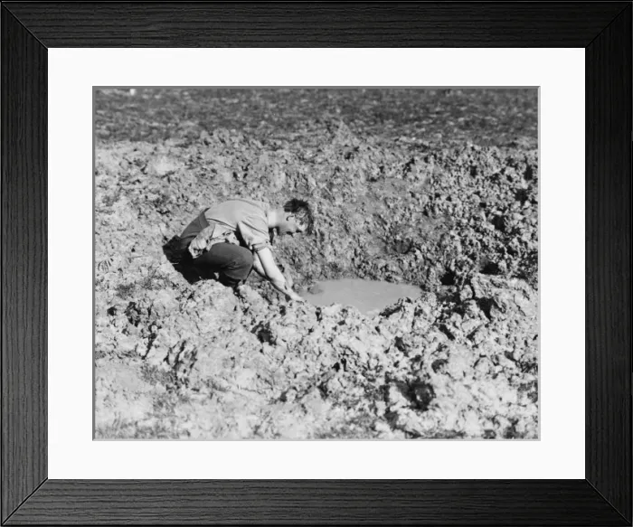 Framed Print : Washing in a shell hole 1917 Framed Print : Washing in a shell hole 1917