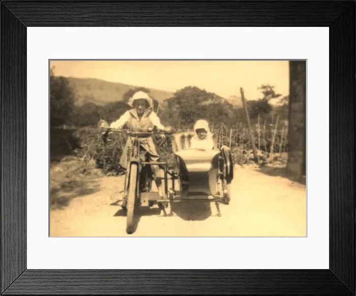 Framed Print : Children in motorcycle and side car Framed Print : Children in motorcycle and side car