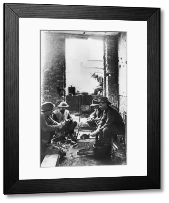 Framed Print : Soldiers preparing a meal 1917 Framed Print : Soldiers preparing a meal 1917