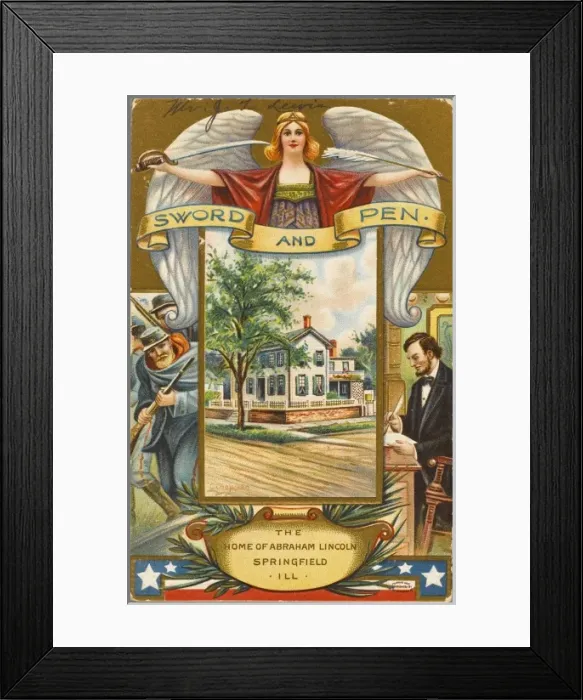 Framed Print : The Home of Abraham Lincoln - Postcard Framed Print : The Home of Abraham Lincoln - Postcard