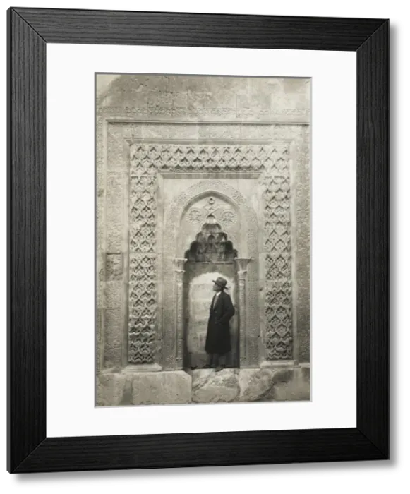 Framed Print : A tourist before an elaborate Turkish carved alcove Framed Print : A tourist before an elaborate Turkish carved alcove