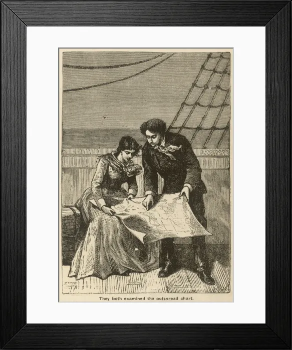 Framed Print : They both examined the outspread chart Framed Print : They both examined the outspread chart