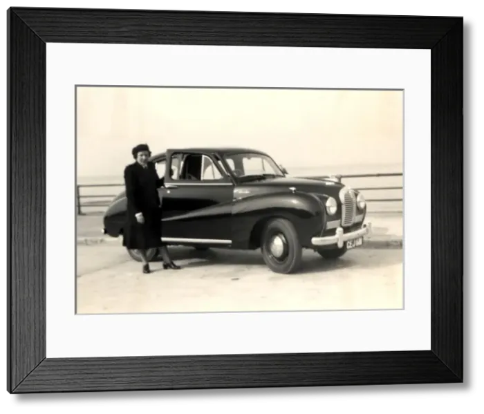 Framed Print : A lady and an Austin A40 Framed Print : A lady and an Austin A40