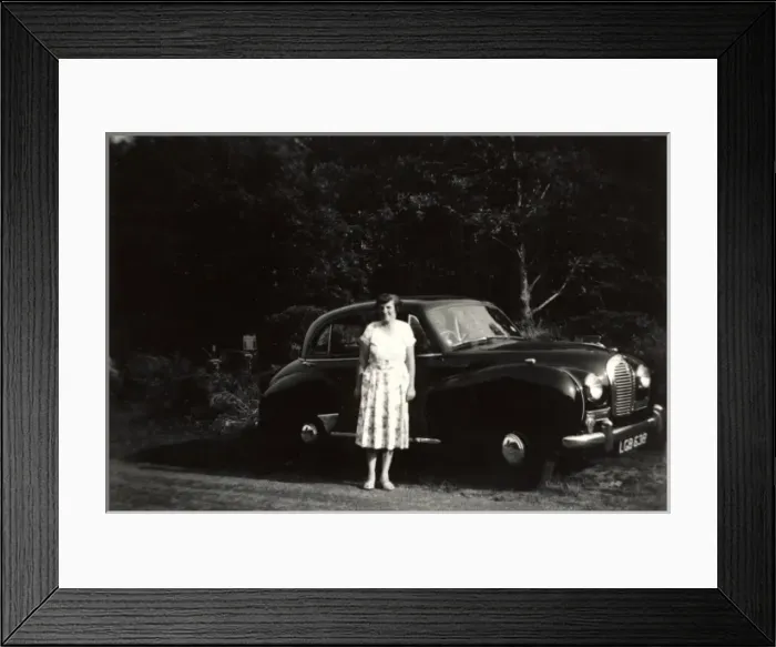 Framed Print : Lady and Austin A40 Framed Print : Lady and Austin A40