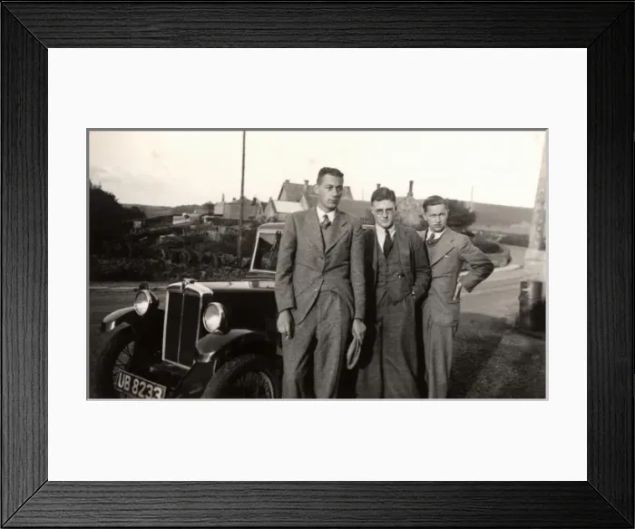 Framed Print : Three Gents and a Morris 8 Saloon Framed Print : Three Gents and a Morris 8 Saloon