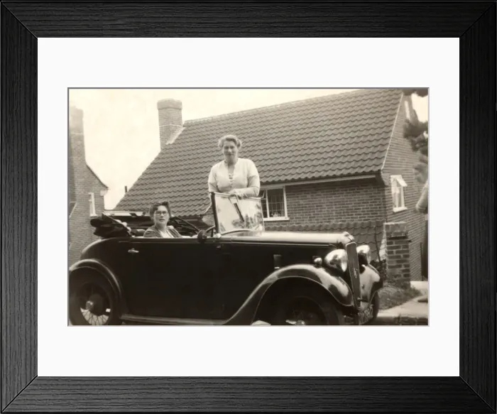 Framed Print : Lady driver in tiny Austin 7 Opal Framed Print : Lady driver in tiny Austin 7 Opal