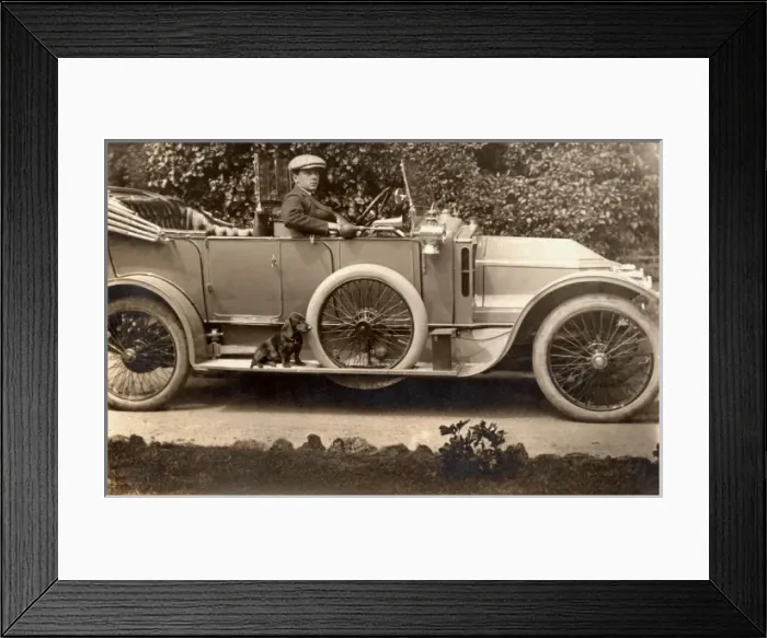 Framed Print : Vintage Car with little puppy Framed Print : Vintage Car with little puppy