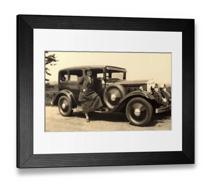 Framed Print : Lady and large tourer car Framed Print : Lady and large tourer car