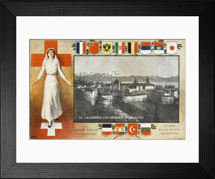 Framed Print : Nurse and Swiss flag / scene Framed Print : Nurse and Swiss flag / scene