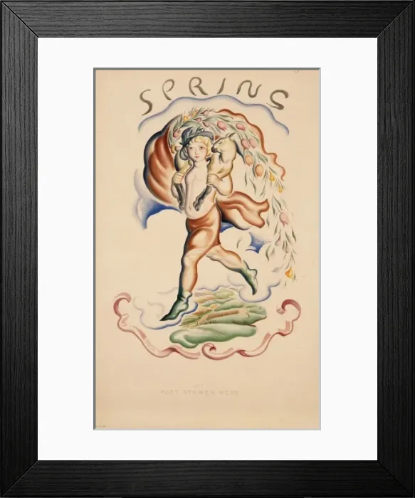 Framed Print : Spring. Poster heralding the season of spring featuring a fresh-faced farmer Framed Print : Spring. Poster heralding the season of spring featuring a fresh-faced farmer