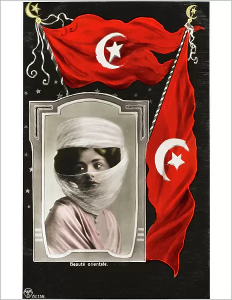 Woman and Turkish Flags