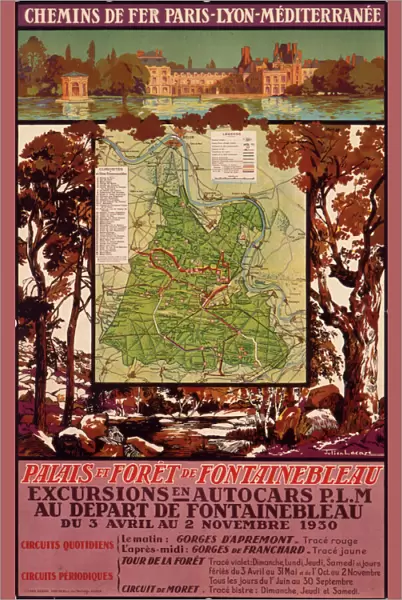 Poster advertising French railways to Fontainebleau