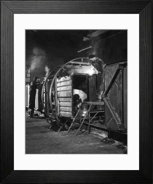 Framed Print : Metalworkers welding a railway carriage Framed Print : Metalworkers welding a railway carriage