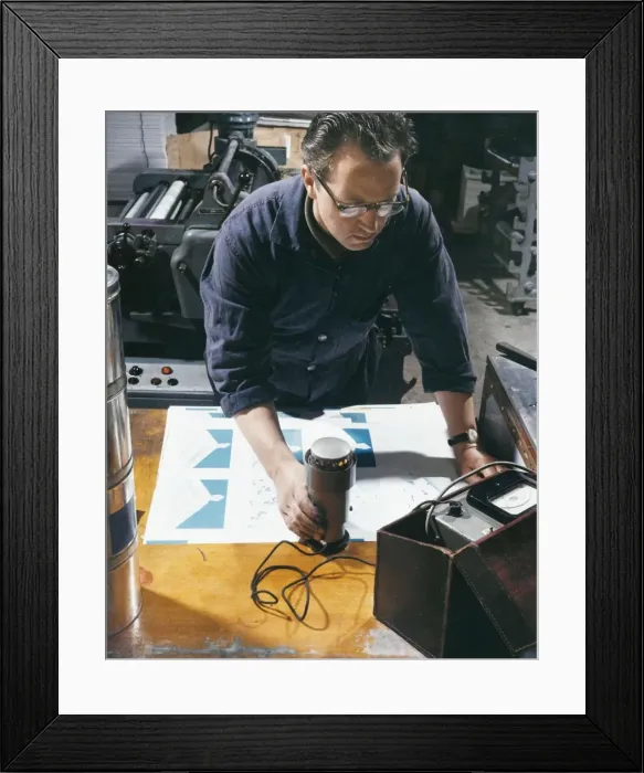 Framed Print : Cyan Separation at a printing works Framed Print : Cyan Separation at a printing works
