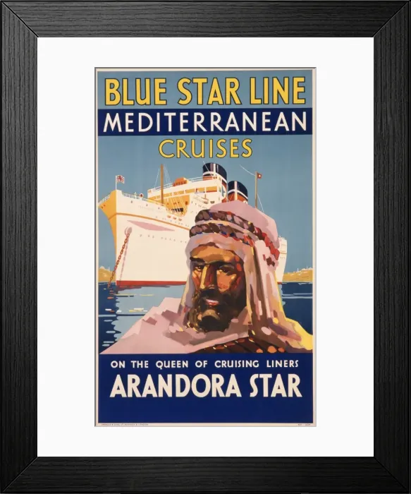 Framed Print : Poster advertising Blue Star Line Mediterranean cruises Framed Print : Poster advertising Blue Star Line Mediterranean cruises