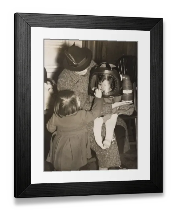 Framed Print : Gas Masks for babies Framed Print : Gas Masks for babies