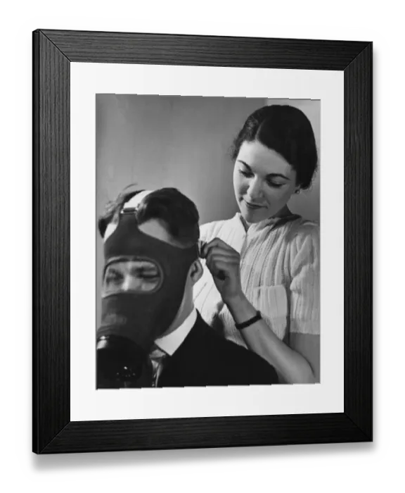Framed Print : Gas Mask fitting, World War II Framed Print : Gas Mask fitting, World War II