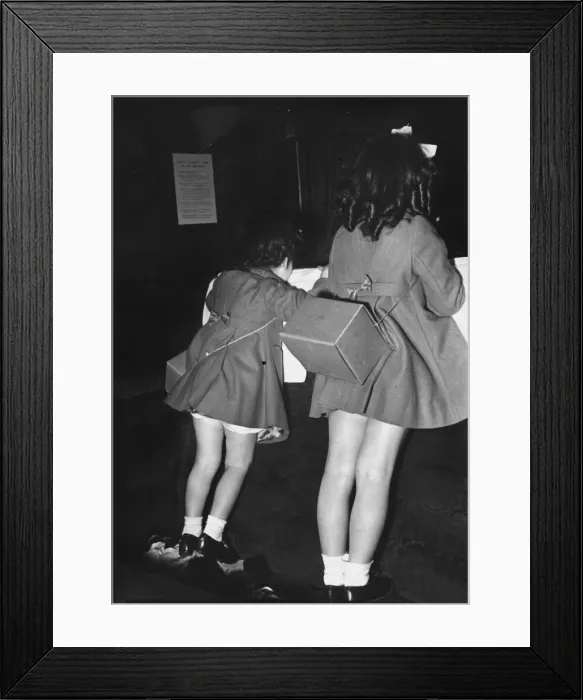 Framed Print : Refugees with gas mask boxes Framed Print : Refugees with gas mask boxes