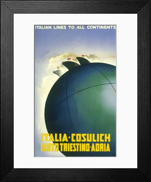 Framed Print : Poster advertising Italian Lines to all continents Framed Print : Poster advertising Italian Lines to all continents