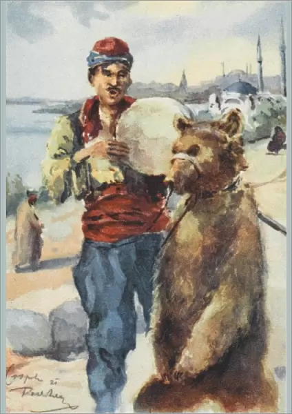 A dancing bear and musician