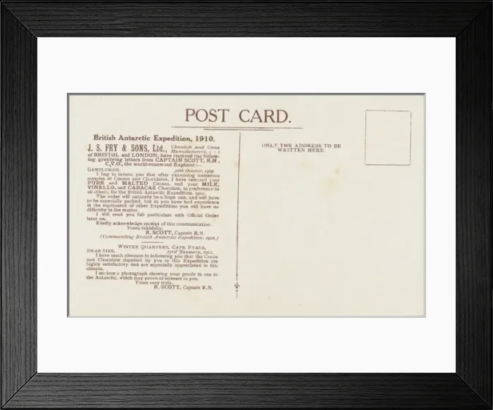 Framed Print : Captain Robert Falcon Scott - Frys Cocoa Advert (reverse) Framed Print : Captain Robert Falcon Scott - Frys Cocoa Advert (reverse)