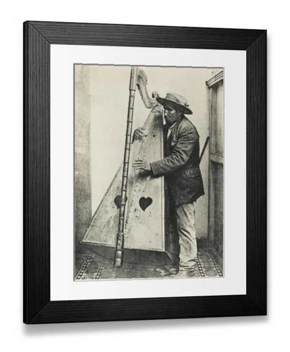 Framed Print : An Andean Harpist with his harp Framed Print : An Andean Harpist with his harp