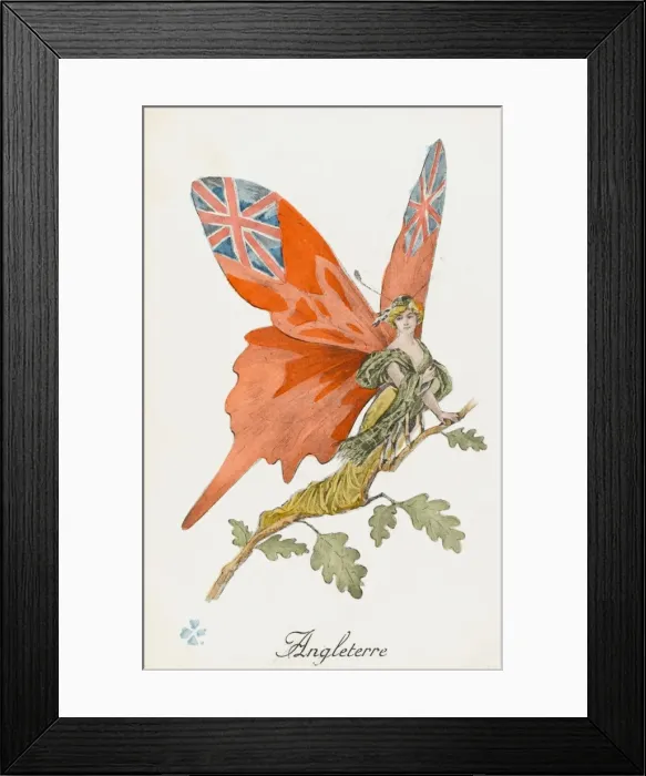 Framed Print : Britannia as a patriotic Butterfly - WWI Framed Print : Britannia as a patriotic Butterfly - WWI