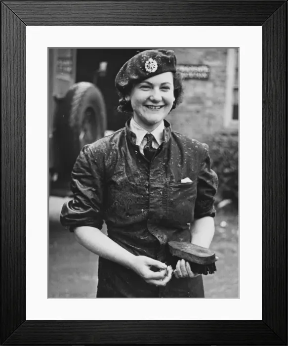 Framed Print : WaF WWII. A wet WaF woman who was cleaning a lorry during World War II Framed Print : WaF WWII. A wet WaF woman who was cleaning a lorry during World War II