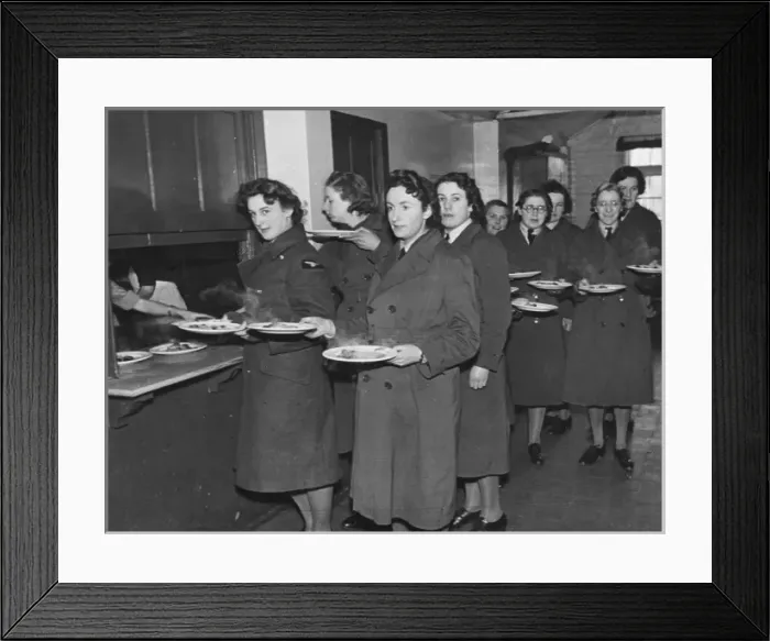 Framed Print : WaF WWII. A WaF lunch queue at lunchtime during World War II Framed Print : WaF WWII. A WaF lunch queue at lunchtime during World War II
