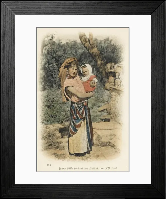 Framed Print : Young Algerian girl and baby Framed Print : Young Algerian girl and baby