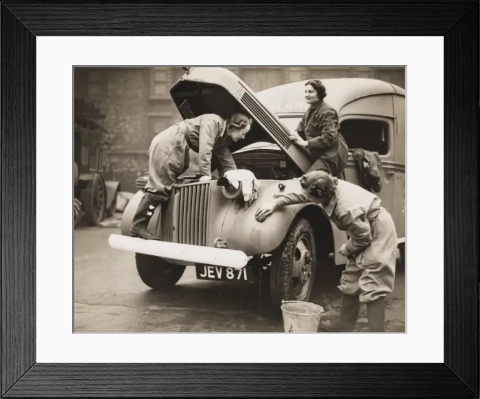 Framed Print : Women washing an ambulance WWII Framed Print : Women washing an ambulance WWII