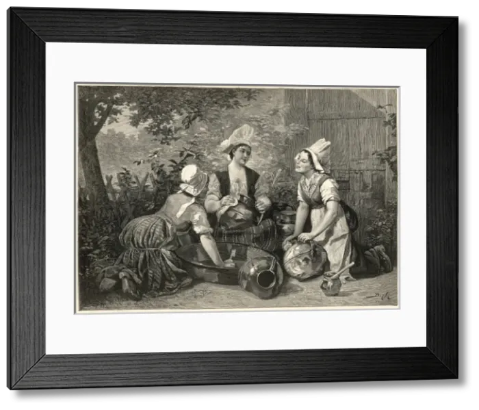 Framed Print : Three maids cleaning pots Framed Print : Three maids cleaning pots