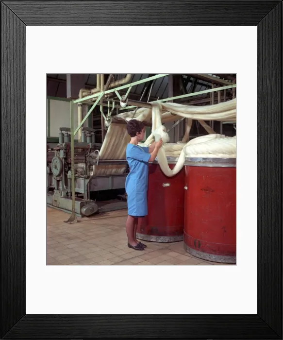 Framed Print : Folding raw wool into large bins Framed Print : Folding raw wool into large bins