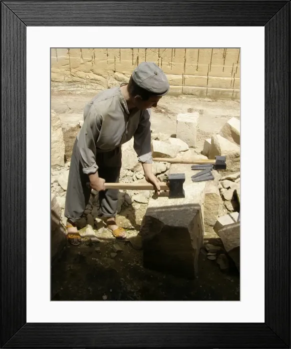 Framed Print : Quarryman splitting limestone block, Siggiewi, Malta Framed Print : Quarryman splitting limestone block, Siggiewi, Malta