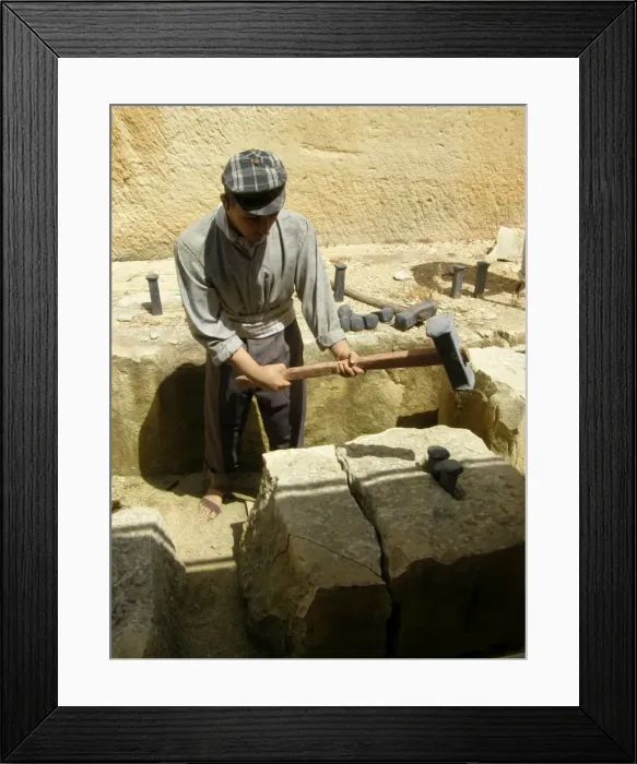 Framed Print : Quarryman splitting limestone block, Siggiewi, Malta Framed Print : Quarryman splitting limestone block, Siggiewi, Malta