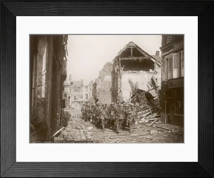 Framed Print : British troops enter Pronne-en-Mlantois Framed Print : British troops enter Pronne-en-Mlantois