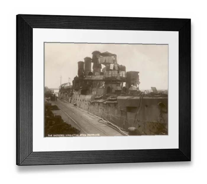 Framed Print : Battered cruiser HMS Vindictive after Zeebrugge Raid Framed Print : Battered cruiser HMS Vindictive after Zeebrugge Raid