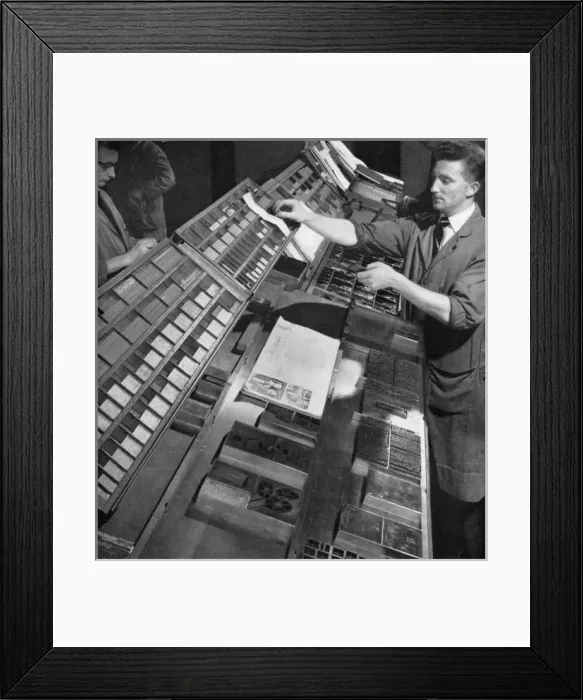 Framed Print : Hand Compositor receiving spacing materials Framed Print : Hand Compositor receiving spacing materials