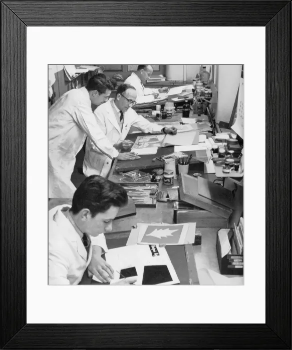 Framed Print : Composing and Retouching at printing works Framed Print : Composing and Retouching at printing works