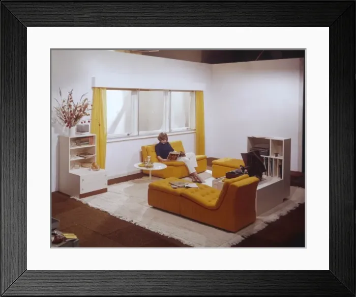 Framed Print : Lady in a stylish 60s Lounge Framed Print : Lady in a stylish 60s Lounge