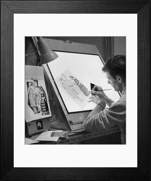 Framed Print : Retoucher working on a colour separation positive Framed Print : Retoucher working on a colour separation positive