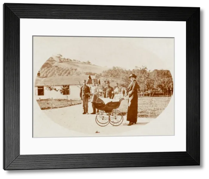 Framed Print : Three Red Cross Officers and a Nanny, Bosnia Framed Print : Three Red Cross Officers and a Nanny, Bosnia